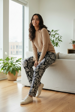 Load image into Gallery viewer, Cotton Pants: Lotus + Vine, Art Nouveau Women’s Cotton Black + White Pants