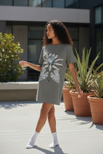 Load image into Gallery viewer, Lotus Bloom Oversized Cotton T-shirt Dress, Earthy, Vintage Art Nouveau, Eco, Cotton Shirt Dress