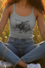 Load image into Gallery viewer, Vintage Bird + Blossom Cotton Crop Top, Vintage 1920s Inspired Ukrainian Woodcut Design, Graphic Cotton Crop Top in Black + White