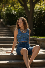 Load image into Gallery viewer, Phoenix + Floral Poly Crop Top, Celestial Slate