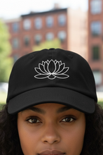 Load image into Gallery viewer, Nightbloom Lotus Distressed Dad Hat, Baseball Cap, Summer Hat, 100% Cotton