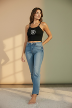 Load image into Gallery viewer, Vintage Bird + Blossom Cotton Crop Top, Vintage 1920s Inspired Ukrainian Woodcut Design, Graphic Cotton Crop Top, White on Dark