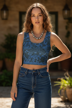 Load image into Gallery viewer, Phoenix + Floral Poly Crop Top, Celestial Slate