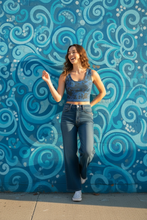 Load image into Gallery viewer, Phoenix + Floral Poly Crop Top, Celestial Slate
