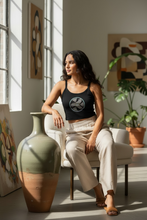 Load image into Gallery viewer, Fish & Lotus Motif Women’s Micro-rib Tank Top, Ancient Egyptian Inspired Boho Crop Top