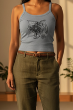 Load image into Gallery viewer, Vintage Bird + Blossom Cotton Crop Top, Vintage 1920s Inspired Ukrainian Woodcut Design, Graphic Cotton Crop Top in Black + White