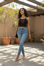 Load image into Gallery viewer, Flaming Heart Milagro Women’s Micro-rib Crop Tank Top