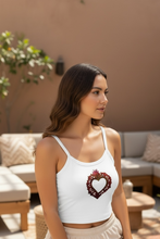 Load image into Gallery viewer, Flaming Heart Milagro Women’s Micro-rib Crop Tank Top