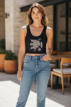 Load image into Gallery viewer, Vintage Bird + Blossom Cotton Crop Top, Vintage 1920s Inspired Ukrainian Woodcut Design, Graphic Cotton Crop Top