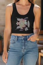 Load image into Gallery viewer, Vintage Bird + Blossom Cotton Crop Top, Vintage 1920s Inspired Ukrainian Woodcut Design, Graphic Cotton Crop Top