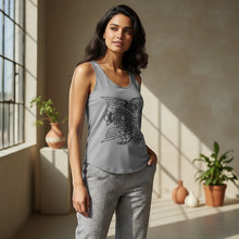 Load image into Gallery viewer, Melodia Gallery grey cotton blend tank top with vintage art nouveau bird and blossom graphic print. Form-fitting silhouette.