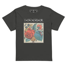 Load image into Gallery viewer, Melodia Gallery dark grey 100% cotton t-shirt with a vintage Art Nouveau floral and butterfly print.