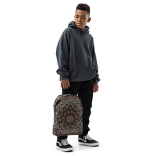 Load image into Gallery viewer, Melodia Gallery brown polyester backpack with white paisley bandana print, featuring a laptop compartment and multiple pockets.