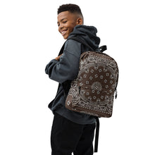 Load image into Gallery viewer, Melodia Gallery brown polyester backpack with white paisley bandana print, featuring a laptop compartment and multiple pockets.