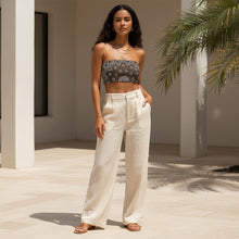 Load image into Gallery viewer, Melodia Gallery brown bandana print recycled polyester bandeau bikini top with UPF 50+ sun protection.