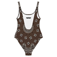 Load image into Gallery viewer, Melodia Gallery brown bandana print one-piece swimsuit with scoop neckline and low scoop back. Made from recycled polyester and elastane.