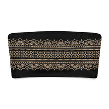 Load image into Gallery viewer, Melodia Gallery black bandeau bikini top with beige lace flower pattern, recycled polyester, UPF 50+