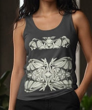 Load image into Gallery viewer, Melodia Gallery dark grey 100% cotton tank top with a vintage art nouveau bat graphic print.