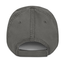 Load image into Gallery viewer, Melodia Gallery distressed black cotton dad hat with butterfly embroidery. Adjustable strap, summer sun hat.