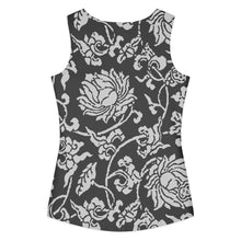 Load image into Gallery viewer, Melodia Gallery black and white floral print 100% cotton tank top with Art Nouveau lotus and vine design.