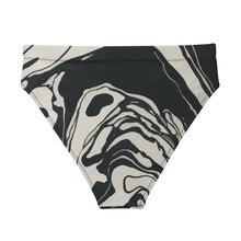Load image into Gallery viewer, Melodia Gallery black and white marble wash recycled high-waisted bikini bottom, bottom only.