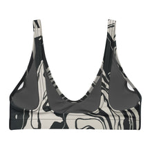 Load image into Gallery viewer, Melodia Gallery black and white marble wash padded bikini top, made from recycled materials.