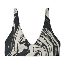 Load image into Gallery viewer, Melodia Gallery black and white marble wash recycled padded bikini top, top only.