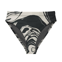 Load image into Gallery viewer, Melodia Gallery black and white marble wash high-waisted bikini bottom made from recycled materials.