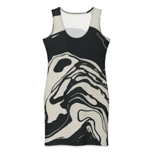 Load image into Gallery viewer, Melodia Gallery black and white marble wash cotton bodycon tank dress with scoop neckline.