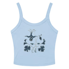 Load image into Gallery viewer, Melodia Gallery light blue 100% cotton micro-rib tank top with a vintage-inspired columbine floral graphic.