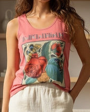 Load image into Gallery viewer, Melodia Gallery blush rose 100% cotton tank top with vintage firebird and floral graphic print.