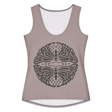 Load image into Gallery viewer, Melodia Gallery women's taupe 100% cotton tank top with vintage Art Nouveau butterfly graphic.