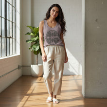 Load image into Gallery viewer, Melodia Gallery Women's taupe 100% cotton tank top with a vintage Art Nouveau butterfly graphic.