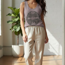 Load image into Gallery viewer, Melodia Gallery Women's taupe 100% cotton tank top with a vintage Art Nouveau butterfly graphic.