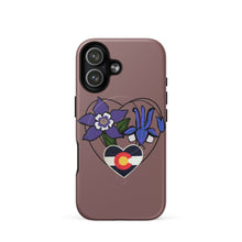 Load image into Gallery viewer, Melodia Gallery Colorado Love MagSafe tough case for iPhone with columbine flowers and state flag heart design.