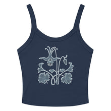 Load image into Gallery viewer, Melodia Gallery navy blue 100% cotton micro-rib tank top with a vintage-inspired columbine flower graphic.