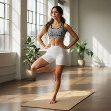 Load image into Gallery viewer, Melodia Gallery Dragon Lotus sports bra with scoop neckline and racerback. Moisture-wicking polyester and elastane.