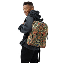 Load image into Gallery viewer, Melodia Gallery backpack with twin dragons and auspicious clouds in vermillion, jade, and gold tapestry design.