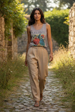 Load image into Gallery viewer, Melodia Gallery grey 100% cotton tank top with vintage firebird graphic art, women's boho style.
