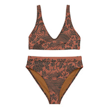 Load image into Gallery viewer, Melodia Gallery terracotta and dark grey floral phoenix print recycled high-waisted bikini set.