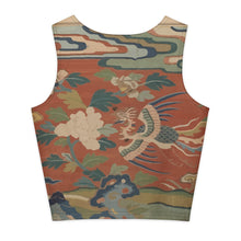 Load image into Gallery viewer, Melodia Gallery Flying Phoenix Cotton Crop Top with floral and landscape print. Sleeveless, form-fitting silhouette.