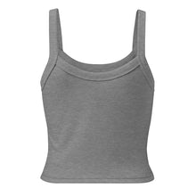 Load image into Gallery viewer, Melodia Gallery grey 100% cotton micro rib crop tank top with wide straps and scoop neckline.