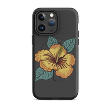 Load image into Gallery viewer, Melodia Gallery iPhone case with yellow hibiscus flower and green leaves, MagSafe compatible, matte finish.