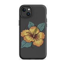 Load image into Gallery viewer, Melodia Gallery iPhone case with yellow hibiscus flower and green leaves, MagSafe compatible, matte finish.