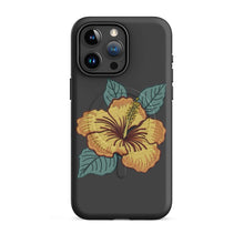 Load image into Gallery viewer, Melodia Gallery dark grey MagSafe tough case with yellow hibiscus flower and green leaves design.
