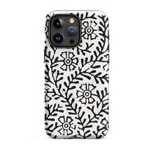 Load image into Gallery viewer, Melodia Gallery Flower & Vine II MagSafe tough case for iPhone, black and white Art Nouveau floral pattern, matte finish.