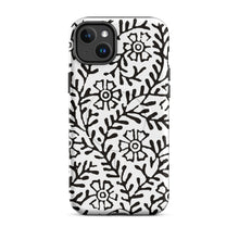 Load image into Gallery viewer, Melodia Gallery Flower & Vine II MagSafe tough case for iPhone. Black Art Nouveau floral pattern on white.