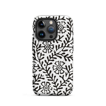Load image into Gallery viewer, Melodia Gallery Flower & Vine II MagSafe tough case for iPhone, black and white Art Nouveau floral pattern, matte finish.