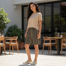 Load image into Gallery viewer, Melodia Gallery unisex black and tan lace-print heavyweight cotton elastane long shorts