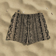 Load image into Gallery viewer, Melodia Gallery black and tan lace print unisex cotton elastane shorts with a relaxed fit.